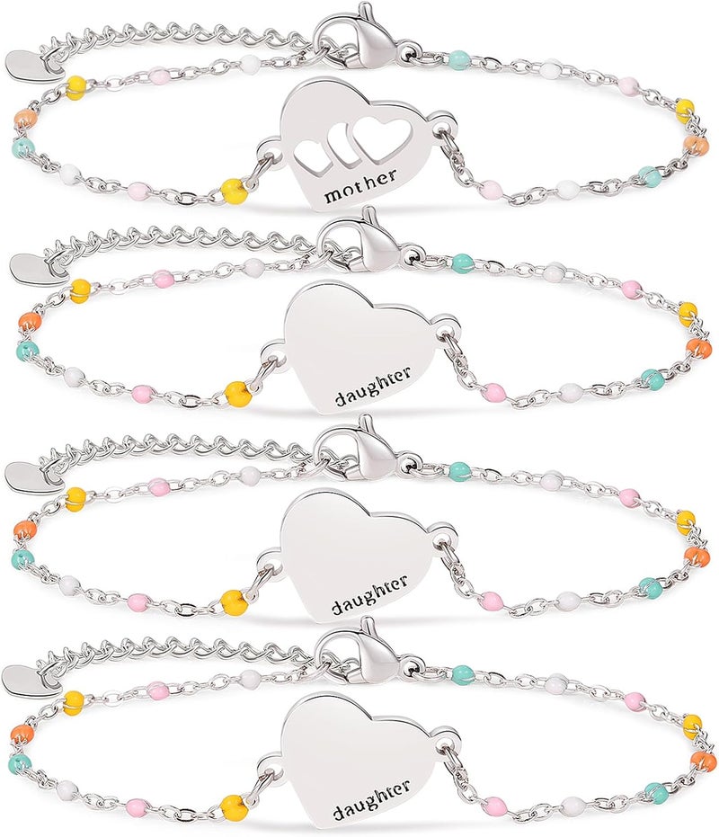 DS Mother Daughter Bracelets Set,18K Gold Plated Stainless Steel Heart Jewelry for Women Girls,Mothers Day Gifts for Mom/Daughter,Adjustable Matching Bracelets for Mommy and Me gift box packaging - Image 1